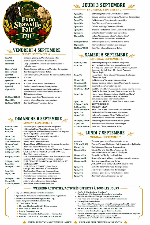 2026 Shawville Fair Schedule